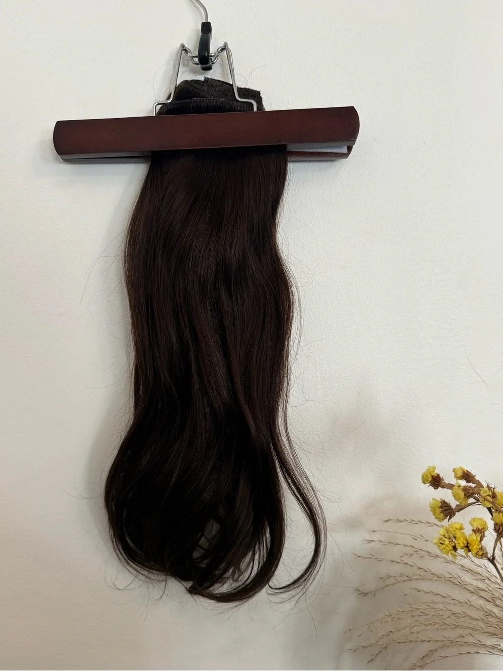 100% Human Hair 18” Dark Brown Clip-In Hair Extensions Straight Soft Wave Set